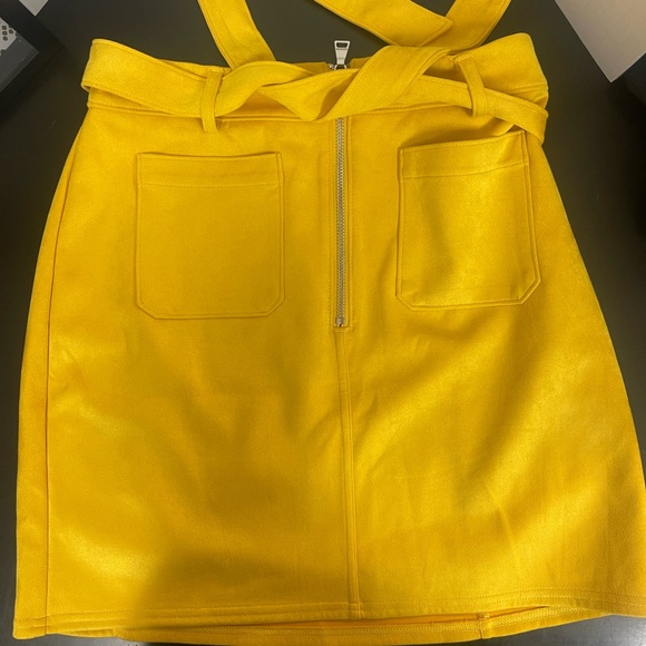 Express Yellow Suede Feel Belted Skirt - Picture 1 of 5